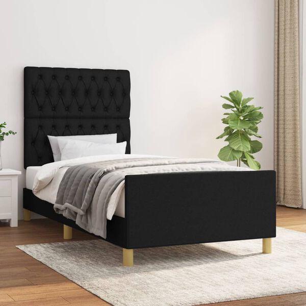 vidaXL Estructura de cama sin colch&oacute;n tela negro 90x190 cm