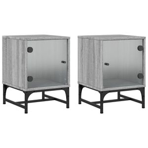 vidaXL Mesitas noche con puertas vidrio 2 uds gris Sonoma 35x37x50 cm