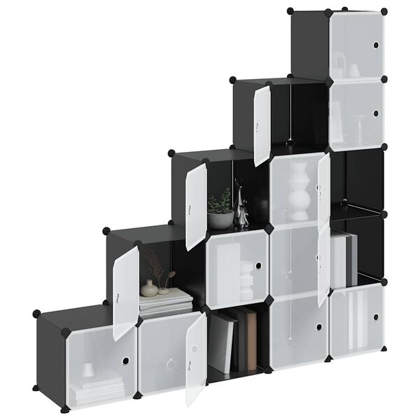 vidaXL Estanter&iacute;a de cubos con 15 compartimentos y puertas PP negro