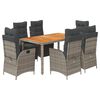 vidaXL Set comedor jard&iacute;n 7 pzas y cojines rat&aacute;n sint&eacute;tico gris