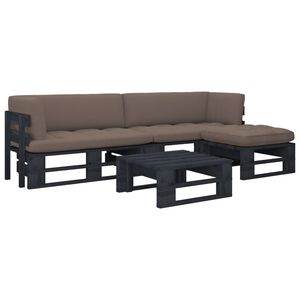 vidaXL Muebles de palets 4 pzas y cojines madera pino impregnada negro