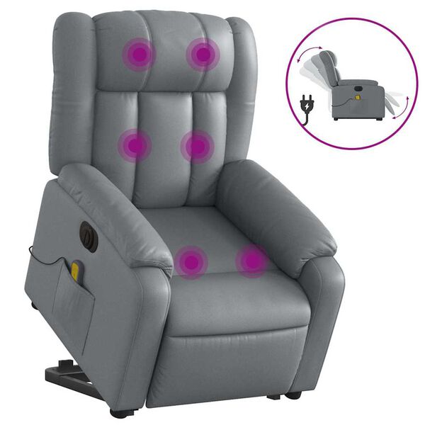 vidaXL Sill&oacute;n de masaje elevable el&eacute;ctrico cuero sint&eacute;tico gris