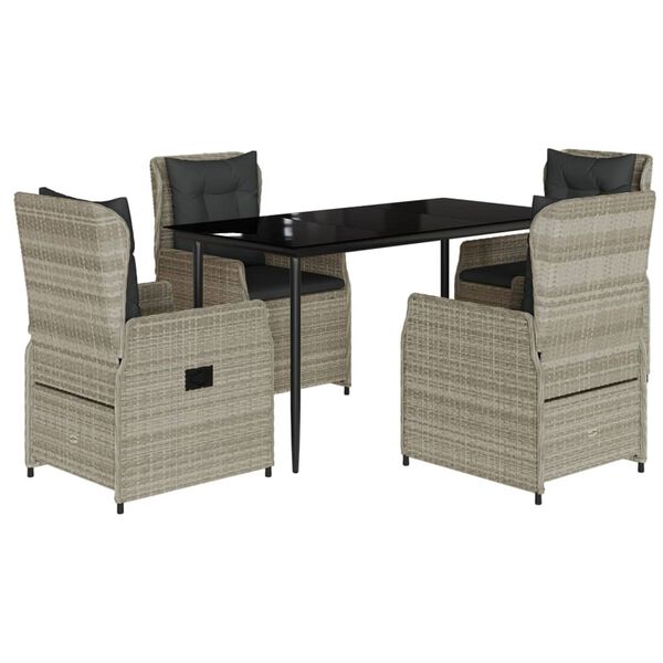 vidaXL Set comedor de jard&iacute;n 5 pzas cojines rat&aacute;n sint&eacute;tico gris claro