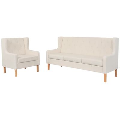 vidaXL Set de sofás de 2 piezas de tela color blanco crema