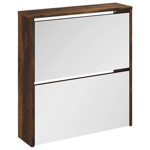 vidaXL Zapatero con espejo 2 niveles roble ahumado 63x17x67 cm