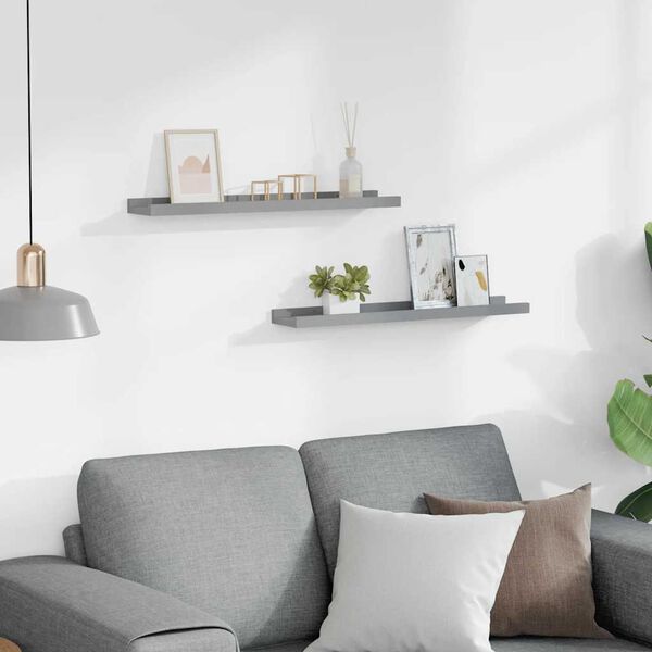 vidaXL Repisa para marcos de fotos 2 uds MDF gris 60x9x3 cm