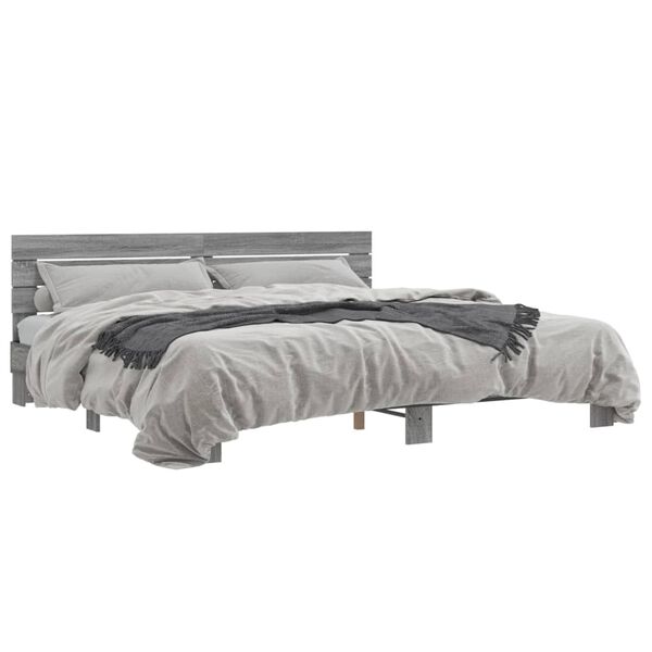 vidaXL Estructura cama madera ingenier&iacute;a metal gris Sonoma 200x200 cm