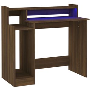 vidaXL Escritorio con LED madera ingenier&iacute;a marr&oacute;n roble 97x45x90 cm