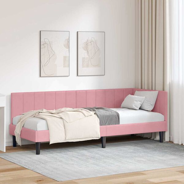vidaXL Estructura de cama en esquina Rosa 80 cm x 200 cm Terciopelo