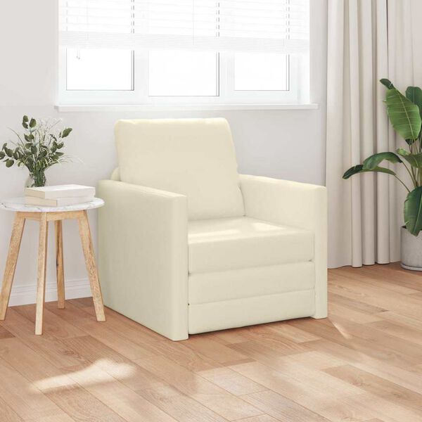 vidaXL Sofá cama de suelo 2 en 1 cuero sintético crema 112x174x55 cm