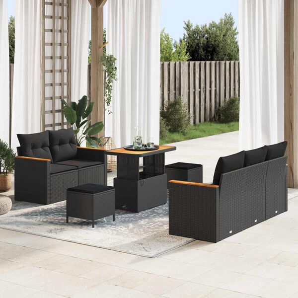vidaXL Conjunto de sof&aacute;s de jard&iacute;n 8 pcs Negro rat&aacute;n sint&eacute;tico