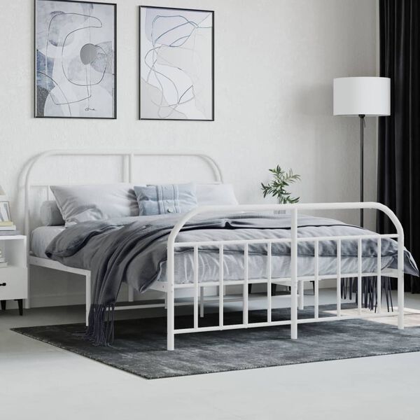 vidaXL Estructura cama sin colch&oacute;n con estribo metal blanco 140x190 cm