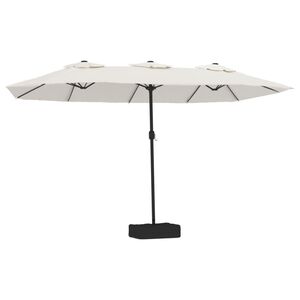 vidaXL Sombrilla doble de jard&iacute;n con luces LED blanco arena 449x265 cm