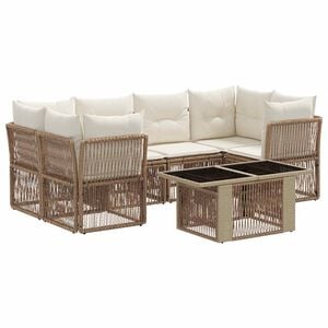 vidaXL Conjunto de sof&aacute;s de jard&iacute;n 7 uds. Beige rat&aacute;n sint&eacute;tico