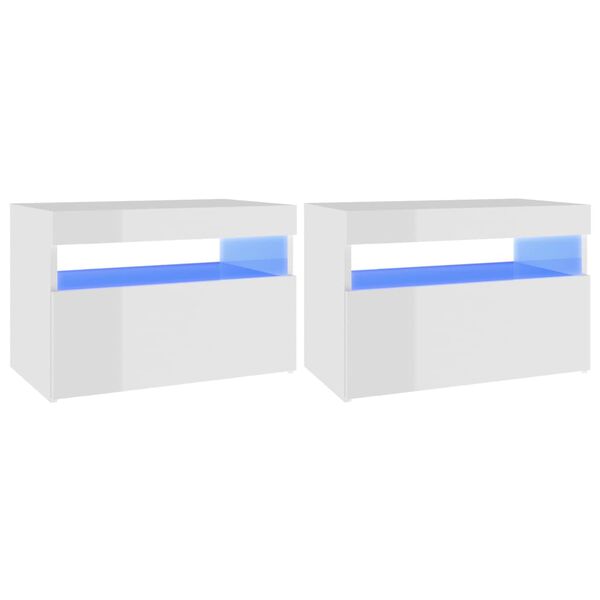 vidaXL Mesitas noche LED 2 uds contrachapada blanco brillo 60x35x40 cm