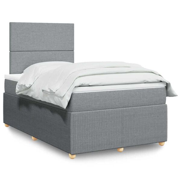 vidaXL Cama box spring con colch&oacute;n tela gris claro 120x200 cm