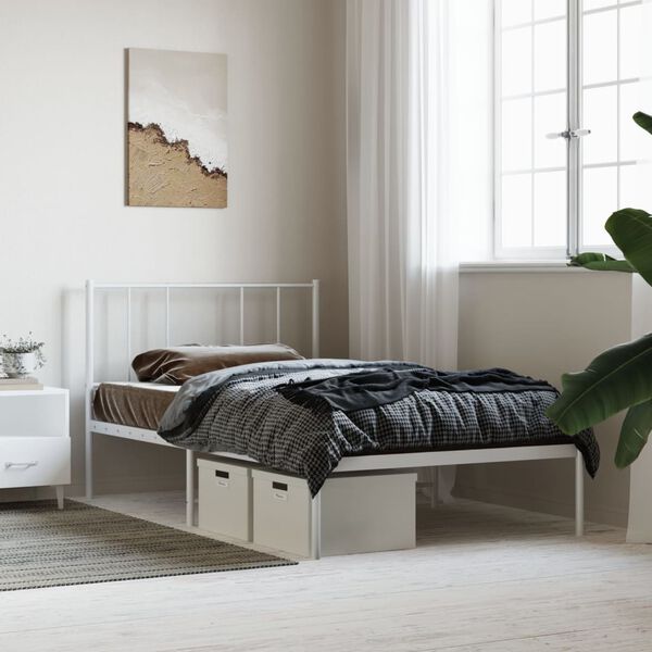 vidaXL Estructura cama sin colch&oacute;n con cabecero metal blanco 90x200 cm