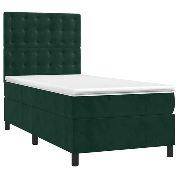 vidaXL Cama box spring con colch&oacute;n terciopelo verde oscuro 80x200 cm