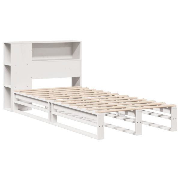 vidaXL Cama con estanter&iacute;a sin colch&oacute;n madera maciza blanca 90x200 cm