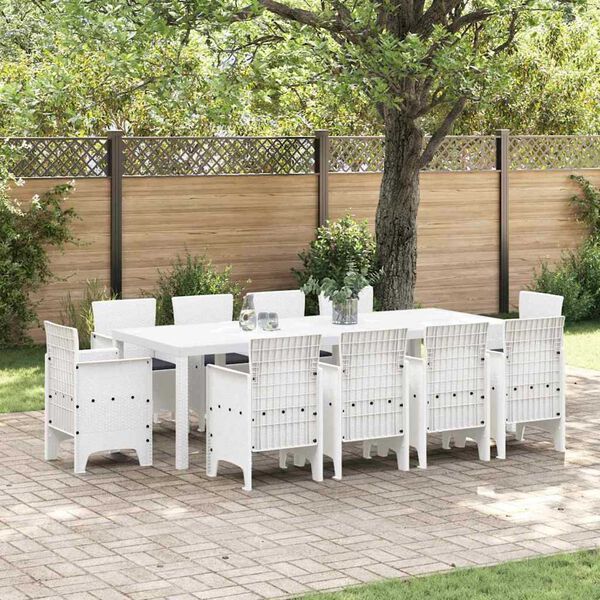 vidaXL Conjunto de Comedor de Jardín 11 pcs Blanco Ratan Polt