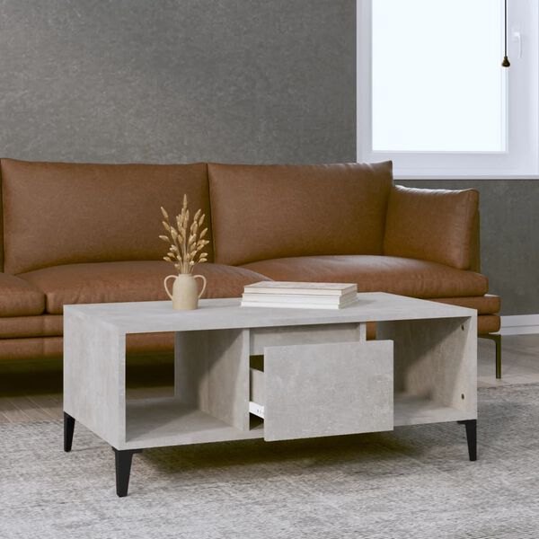 vidaXL Mesa de centro madera contrachapada gris hormigón 90x50x36,5 cm