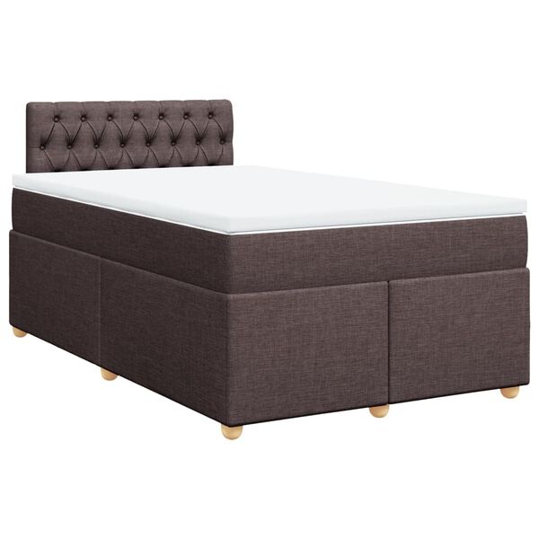 vidaXL Cama box spring con colch&oacute;n tela marr&oacute;n oscuro 120x200 cm