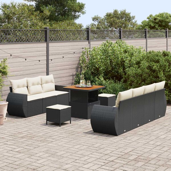 vidaXL Conjunto de sofá de jardín 10 pcs Negro ratán sintético