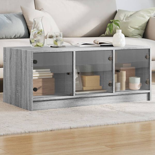 vidaXL Mesa de centro con puertas de vidrio gris Sonoma 102x50x42 cm