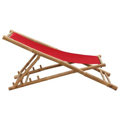 vidaXL Tumbona de playa de bambú y lona roja