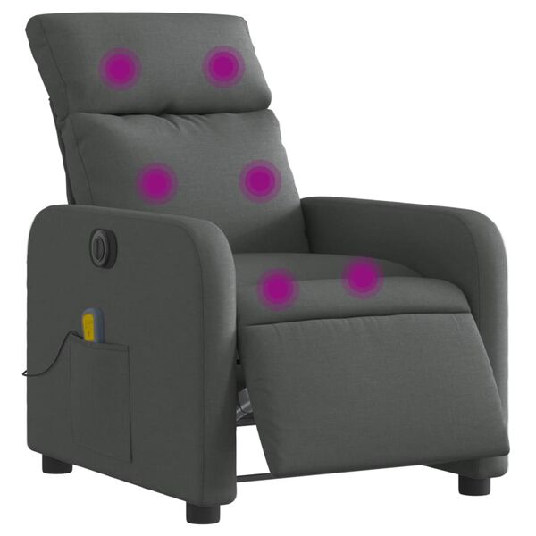 vidaXL Sillón reclinable de masaje eléctrico tela gris oscuro
