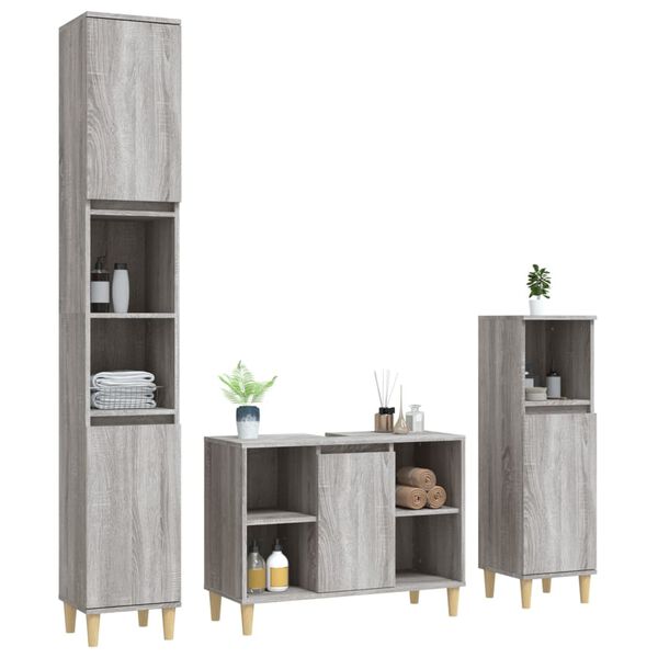 vidaXL Set de muebles de ba&ntilde;o 3 pzas madera contrachapada gris sonoma