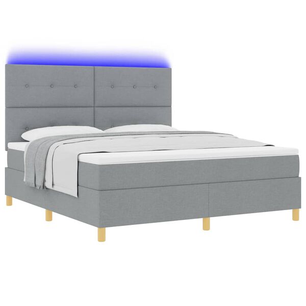 vidaXL Cama Box Spring LED con colch&oacute;n Gris Claro 180 x 200 cm tela