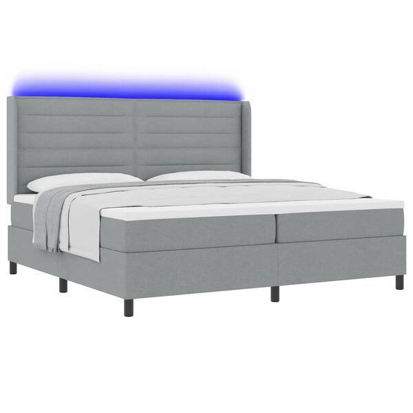 vidaXL Cama Box Spring LED con colch&oacute;n Gris Claro 200 x 200 cm tela