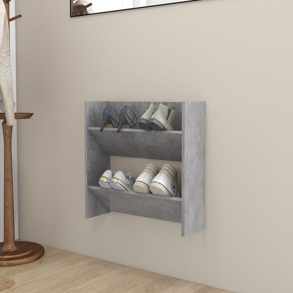 vidaXL Zapatero de pared madera contrachapada gris hormig&oacute;n 60x18x60cm