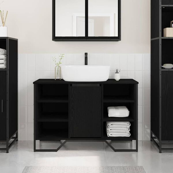 vidaXL Gabinete de Lavabo para Ba&ntilde;o Roble Negro 91 x 35 x 60 cm