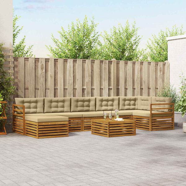 vidaXL Juegos de sof&aacute;s 8 pcs Natural y Beige Madera de Acacia S&oacute;lida