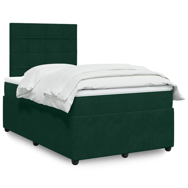 vidaXL Cama box spring con colch&oacute;n terciopelo verde oscuro 120x190 cm
