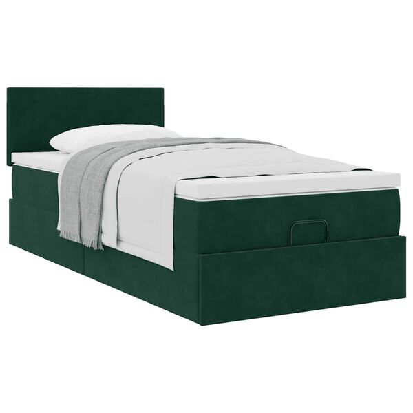 vidaXL Estructura de cama otomana con colch&oacute;n terciopelo verde oscuro