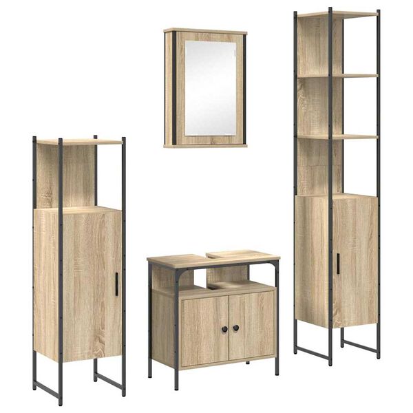 vidaXL Juego de muebles de ba&ntilde;o con estante 4 pcs Roble Sonoma