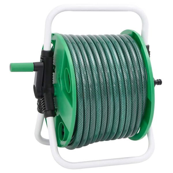 vidaXL Carrete de manguera de pie con set racores PVC verde 0,5" 50 m