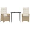 vidaXL Set comedor de jard&iacute;n 3 pzas con cojines rat&aacute;n sint&eacute;tico beige