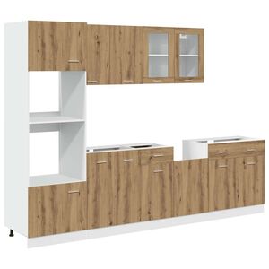 vidaXL Conjunto de armarios de cocina de 7 piezas "Lyon" de madera de ingenier&iacute;a de roble artesanal