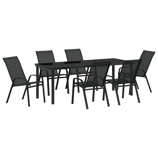 vidaXL Conjunto de Comedor de Jard&iacute;n 7 pcs Negro