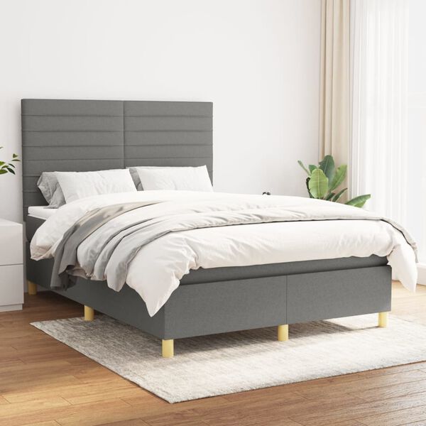 vidaXL Cama box spring con colch&oacute;n tela gris oscuro 140x200 cm