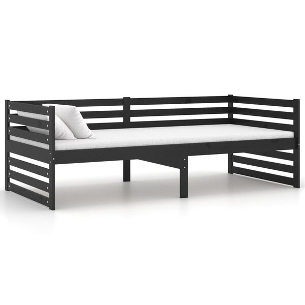 vidaXL Sof&aacute; cama con colch&oacute;n madera de pino maciza negro 90x200 cm