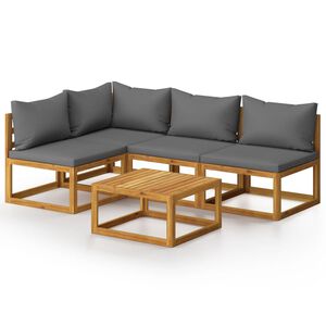 vidaXL Juego de muebles jard&iacute;n 5 pzas con cojines madera maciza acacia