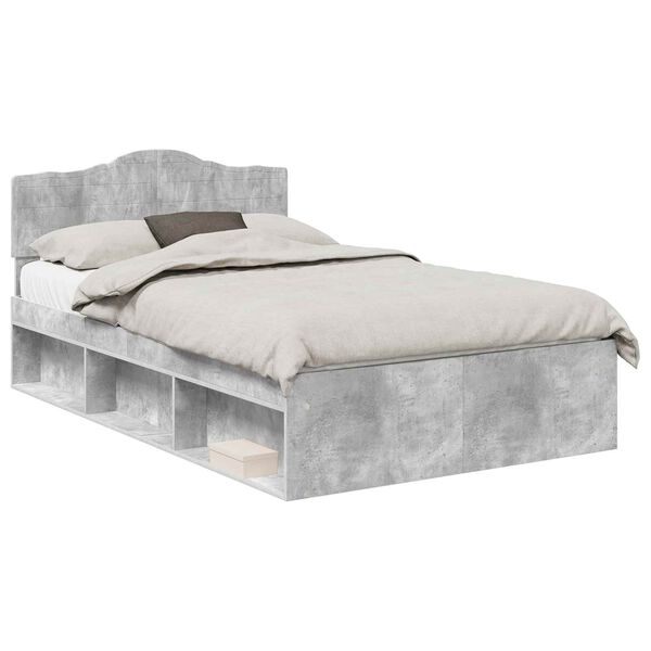 vidaXL Estructura de cama con cabecera Gris concreto 135 x 190 cm
