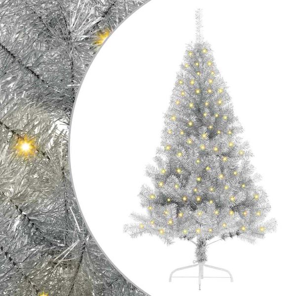 vidaXL &Aacute;rbol de Navidad Artificial Preiluminado Plateado 150 cm PET