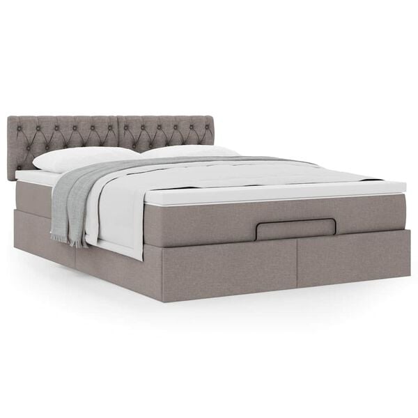 vidaXL Cama otomana con colch&oacute;n tela gris pardo 140x190 cm