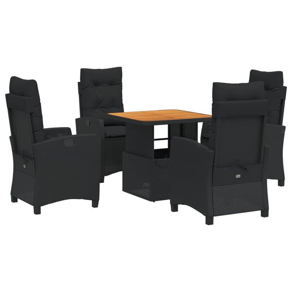vidaXL Set de muebles jard&iacute;n 5 pzas con cojines rat&aacute;n sint&eacute;tico negro